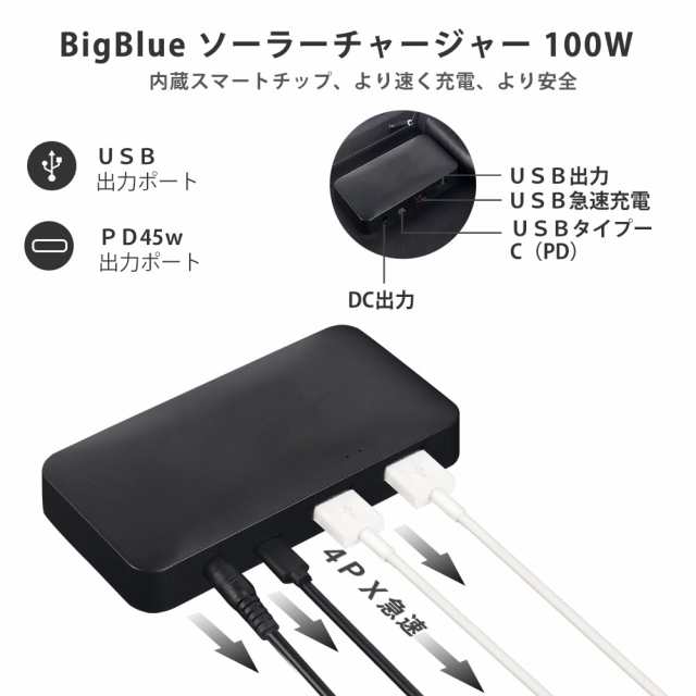 BigBlue ソーラーパネル100W 折り畳み ソーラー充電器 ソーラーチャージャー 太陽光発電 高変換効率 ポータブル電源 発電機 車載 停電  地の通販はau PAY マーケット - 36Shopkt 送料無料 | au PAY マーケット－通販サイト