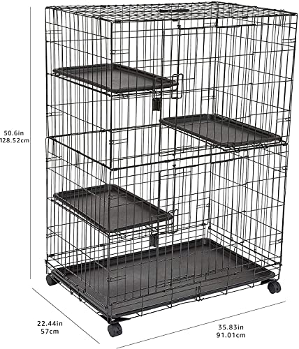 Amazonベーシック 猫ケージ キャットケージ 大型 3段 幅91 x 奥行57 x 高さ129cm 折り畳み式 ブラック_4