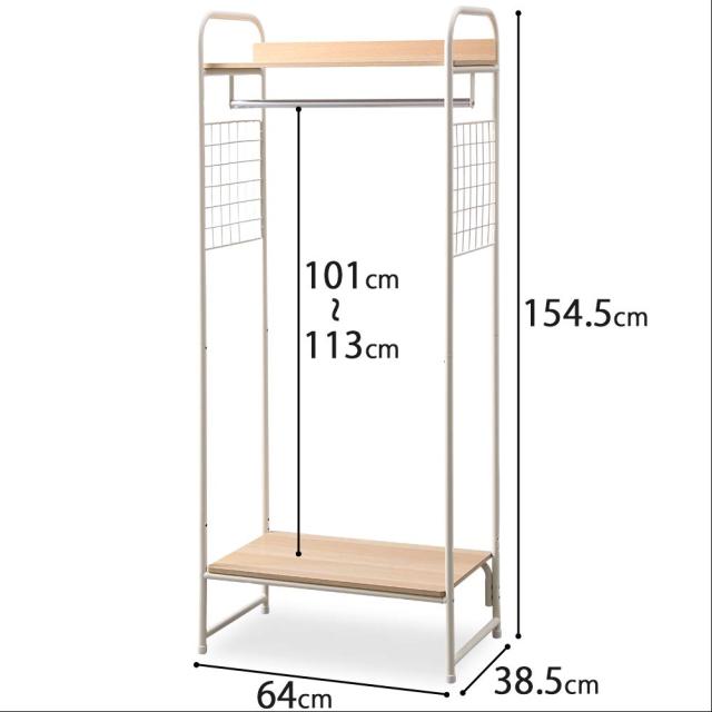 アイリスオーヤマ ハンガーラック ホワイト 64×38.5×154.5cm 2WAYタイプ プレミアム メッシュパネル付き PI-B4 パイプハンガー_5
