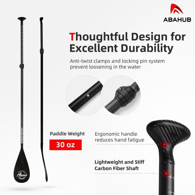 Carbon Fiber SUP Paddle 3-Section Adjustable Carbon Shaft Black Plastic Blade + Bag_2