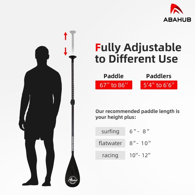 Carbon Fiber SUP Paddle 3-Section Adjustable Carbon Shaft Black