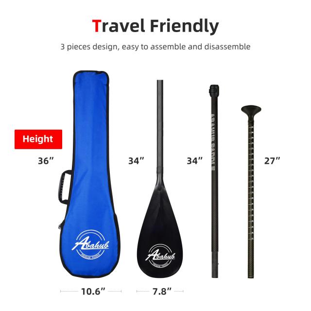 Carbon Fiber SUP Paddle 3-Section Adjustable Carbon Shaft Black Plastic Blade + Bag_4