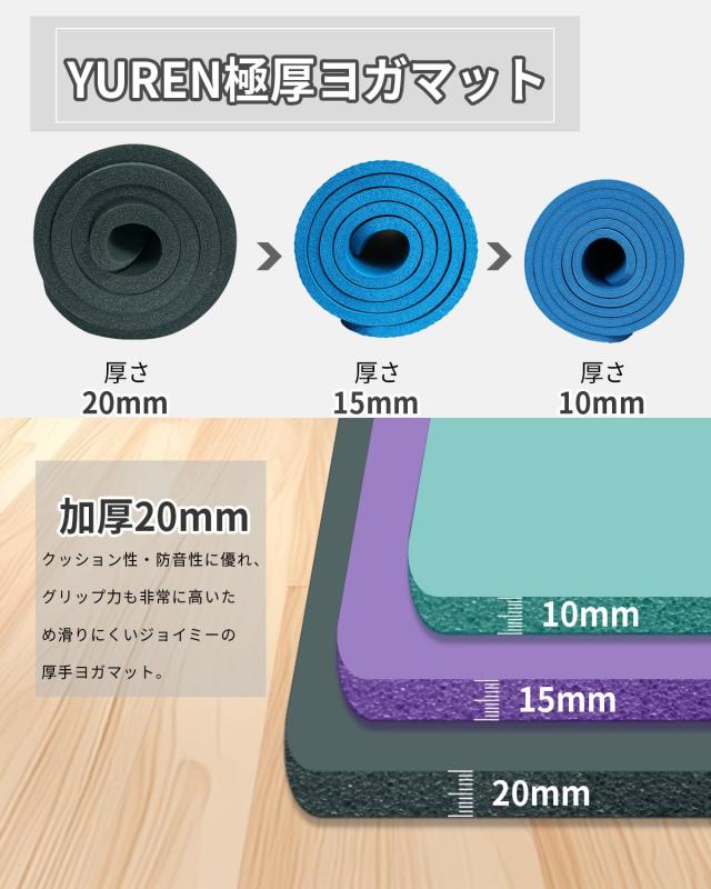 YUREN トレーニングマット 大きい 幅広 200CM X130CM 厚め20MM 高密度NBR素材 大型 ヨガマット エクササイズマット 筋トレマット 防音 防_3