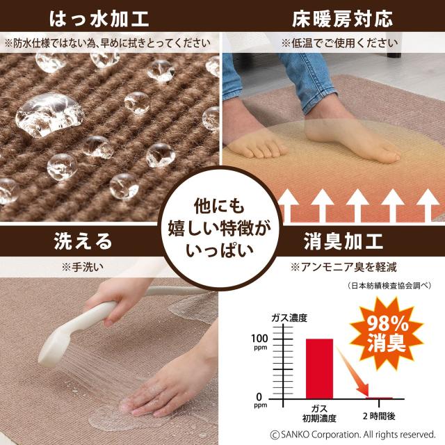 サンコー 廊下敷き マット カーペット はっ水 消臭 日本製 おくだけ吸着 ロングマット 90×800cm ライトグレー KP-52_4