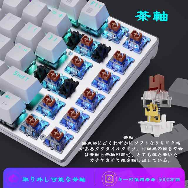e元素ゲーミングキーボード 茶軸81キーアンチゴーストキー メカニカル式ゲーム用キーボード RGB発光LEDバックライト付き 英語配列USB有線