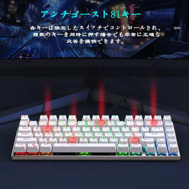 e元素ゲーミングキーボード 茶軸81キーアンチゴーストキー メカニカル式ゲーム用キーボード RGB発光LEDバックライト付き 英語配列USB有線