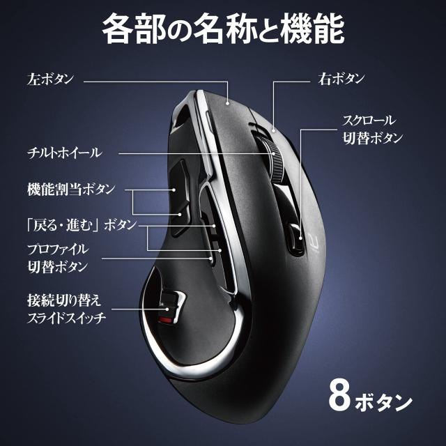 エレコム マウス ワイヤレス (レシーバー/Bluetooth切替) Lサイズ DUALシリーズ 8ボタン ハードウェアマクロ搭載 高速スクロール Ultimate Blue mxn26g8 エレコム マウス ワイヤレス (レシーバー/Bluetooth切替) L