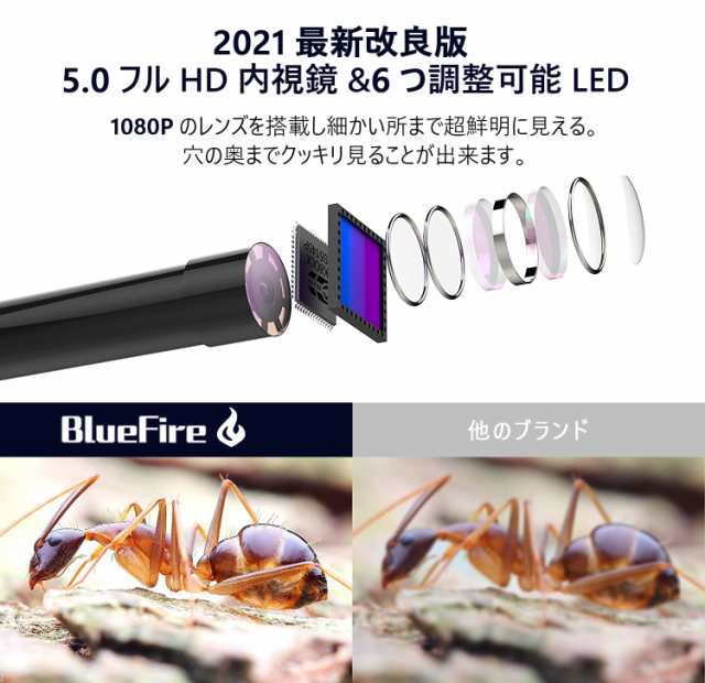 BlueFire ファイバースコープ ワイヤレス内視鏡カメラ 最新5.5MM極細レンズ HD1080P 6個高輝度LEDライト IP68防水  録画可能エンドスコーの通販はau PAY マーケット - hkマーケット | au PAY マーケット－通販サイト