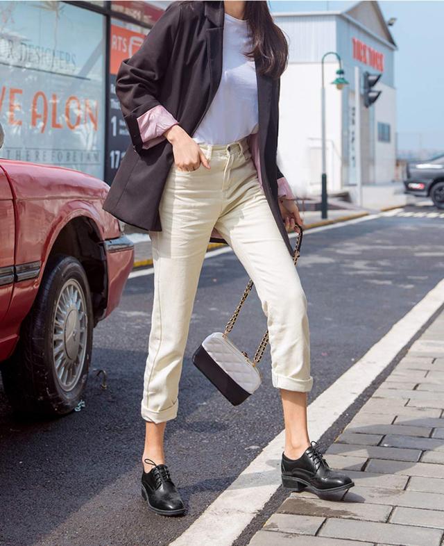 [ZUYEE] (ズイェ) レディース レースアップシューズ 本革 ウイングチップ 太めヒール オックスフォードシューズ 通勤 ブラック 25.0cm