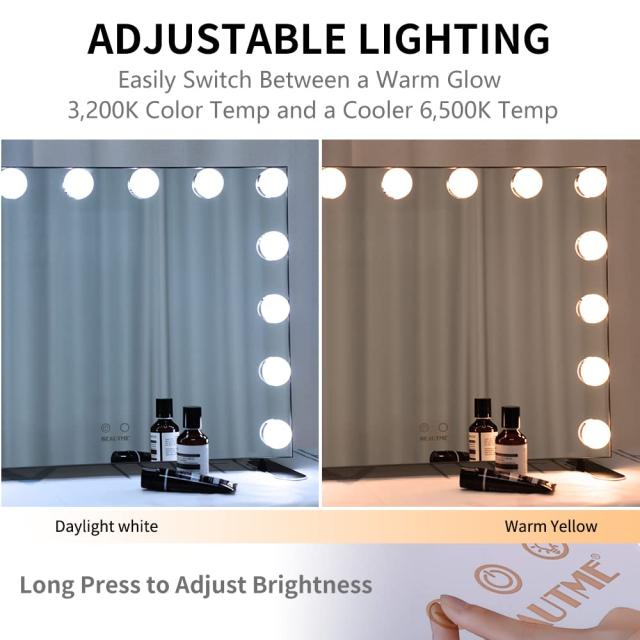 Wonstart 女優ミラー 化粧鏡 ハリウッドスタイル 14個LED電球付き 暖色・寒色 ２色ライトモード 明るさ調節可能 女優ライト 卓上 LEDミラ