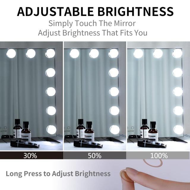 Wonstart 女優ミラー 化粧鏡 ハリウッドスタイル 14個LED電球付き 暖色・寒色 ２色ライトモード 明るさ調節可能 女優ライト 卓上 LEDミラ