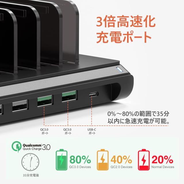 Alxum USB 充電ステーション 120W 10ポート IPad 充電スタンド 複数 QC3.0*2+USB C*1 急速充電 10台同時充電 PSE認証済 スマホ卓上収納_1