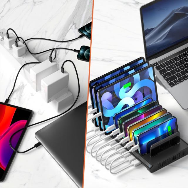 Alxum USB 充電ステーション 120W 10ポート IPad 充電スタンド 複数 QC3.0*2+USB C*1 急速充電 10台同時充電 PSE認証済 スマホ卓上収納_5
