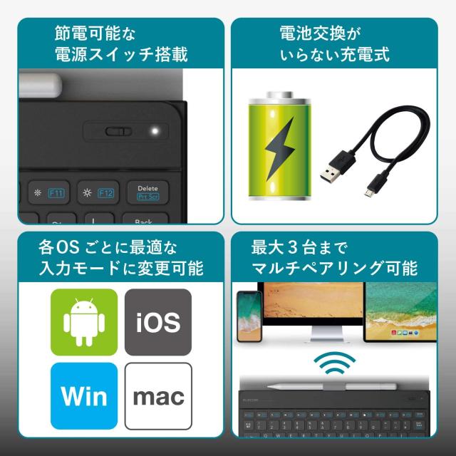 エレコム キーボード Bluetooth タブレット汎用ケース一体型 8.5~11.1インチ(iPad Pro 9.7/10.5/11対応)ブラック TK-CAP02BK_4
