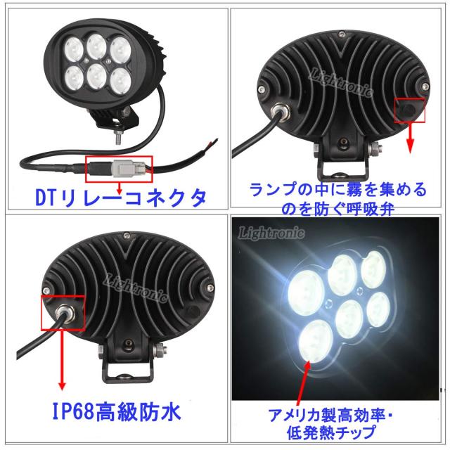 トラクター 作業灯 広角 60W LEDフォグランプ 作業照明 ブラケット DTコネクタキット付き LEDサブライト IP68防水 12V 24V兼用 角度調整_2