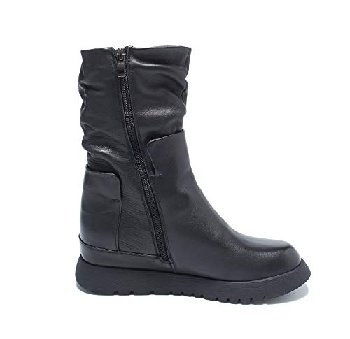 [ZUYEE] (ズイェ) レディース ショートブーツ 本革 サイドジップ 厚底 インヒール 歩きやすい カジュアル ブラック 24.5cm