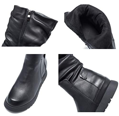 [ZUYEE] (ズイェ) レディース ショートブーツ 本革 サイドジップ 厚底 インヒール 歩きやすい カジュアル ブラック 24.5cm
