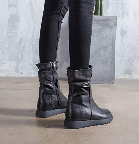 [ZUYEE] (ズイェ) レディース ショートブーツ 本革 サイドジップ 厚底 インヒール 歩きやすい カジュアル ブラック 24.5cm