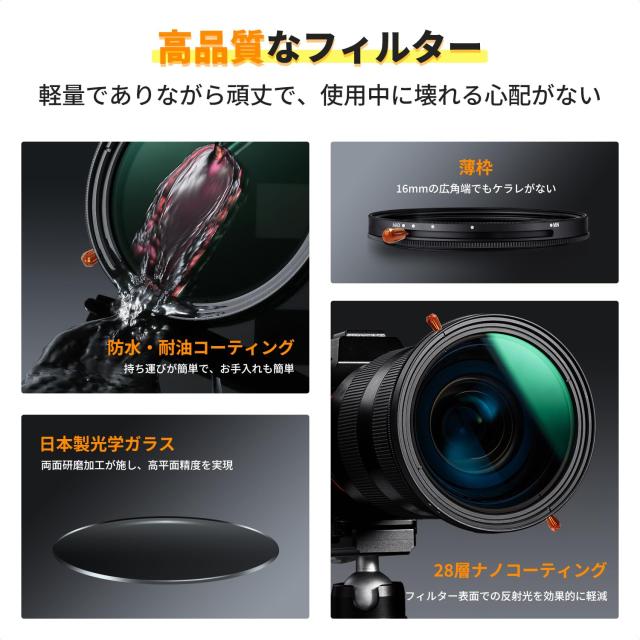 K＆F Concept 77mm 可変NDフィルターND2-ND32+CPLフィルター 1枚2役レンズフィルター X状ムラなし 日本製AGC光学ガラス HD超解像力 低い反の通販は