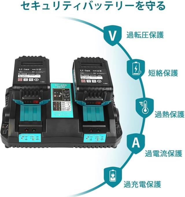Abeden マキタDC18RD 互換充電器 2口充電 マキタ 18V 互換充電器 2個 