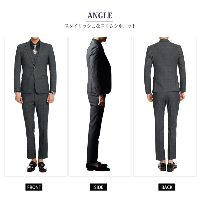 YFFUSHI スーツ メンズ 3点セット ジャケット スラックス ベストチェック ビジネス カラバリ豊富 (グレー,M) YFFUSHI] スーツ メンズ 3点セット ジャケット スラックス ベスト