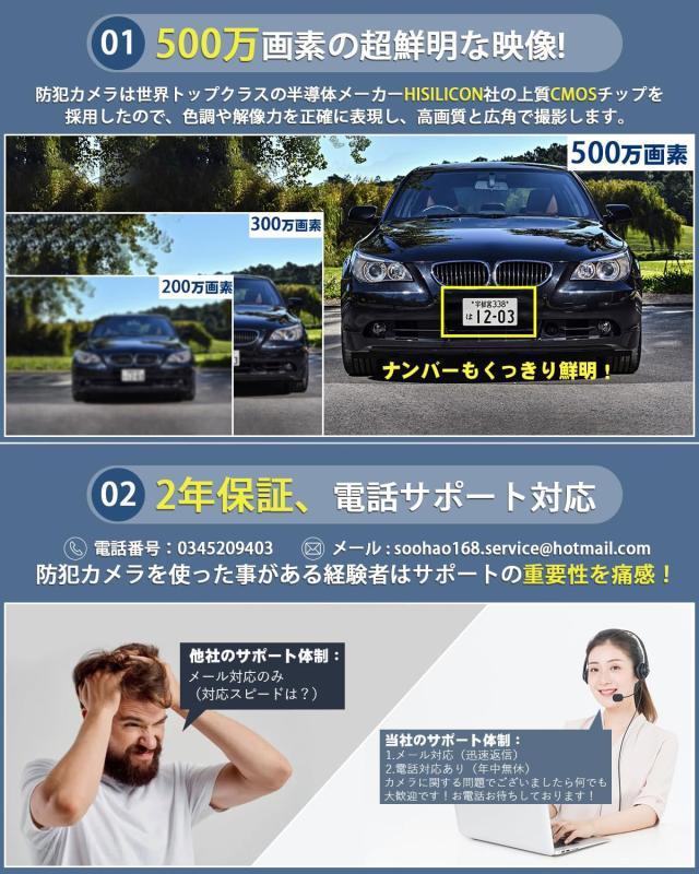 【500万画素・AI人体検出・カラー暗視】SOOHAO 防犯カメラ poe給電 監視カメラ 防犯カメラセット 有線 1920P 双方向音声 H.265 録音 録画_2