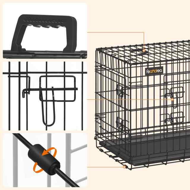 FEANDREA ペットケージ 77.5×48.5×55.5cm 室内外兼用 犬 トレー付き 折り畳み式 持ち手付き 移動便利 PPD30H