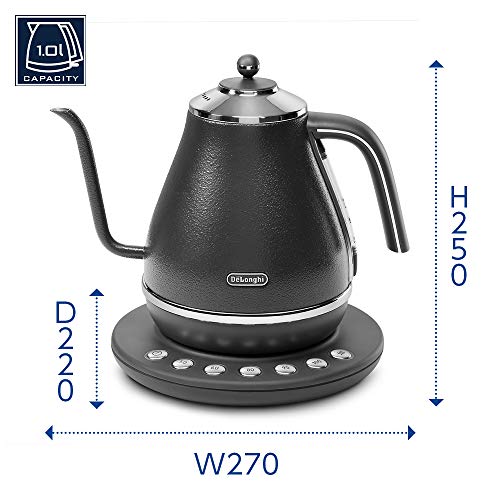 De’Longhi (デロンギ) 電気カフェケトル アイコナ KBOE1230J-GY 温度調整機能付き ステンレス ハンドドリップ 1.0L ワンプッシュ5段階温