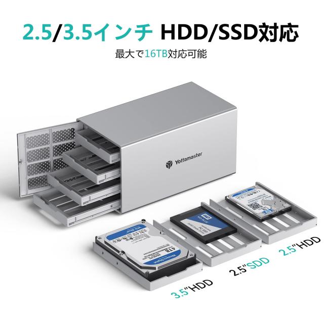 Yottamaster (4Bay) HDDケース 3.5インチ USB3.2 GEN-1 Type-C接続 SATA？ 4台搭載可能 外付けハードディスクケース アルミ合金 ハードド_2
