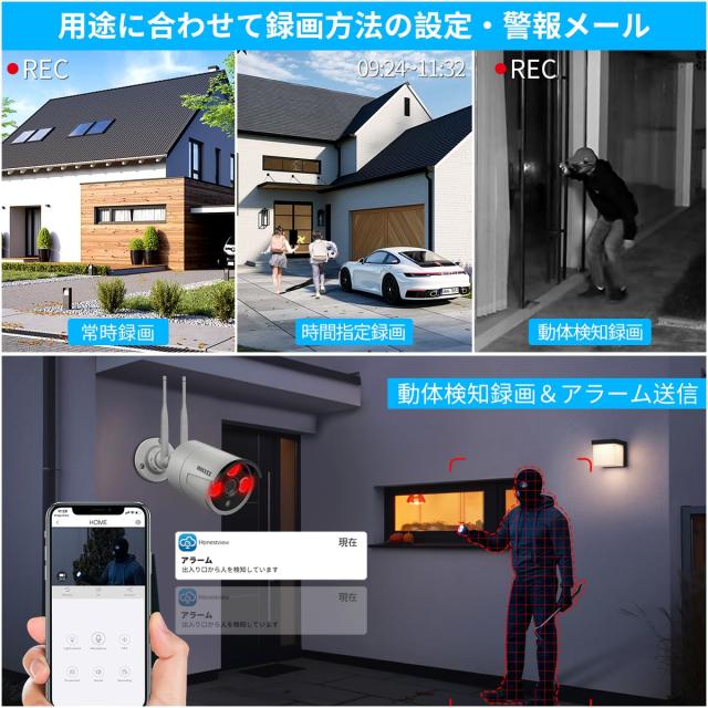 ダブルアンテナ信号強化・500万画素対応・AI人体検出】 防犯カメラ 