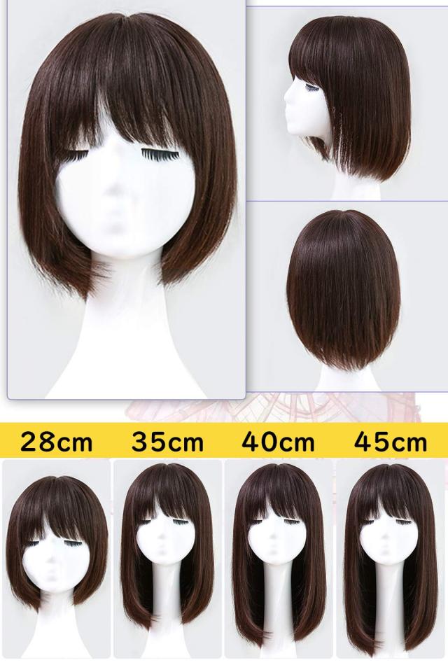 HIYE フルウィッグ 人毛１００％ 医療用ウィッグ 手植え 超リアル人工皮膚 分け目自由 ストレート ショット ボブ かつら 女性 (栗色, 40c HIYE フルウィッグ 人毛100％ 医療用ウィッグ 手植え 超リアル人工