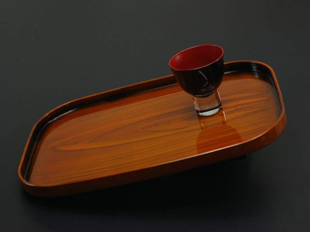 TATSU-CRAFT（タツクラフト） 木目塗り 盆 36cm すべり止め付 茶