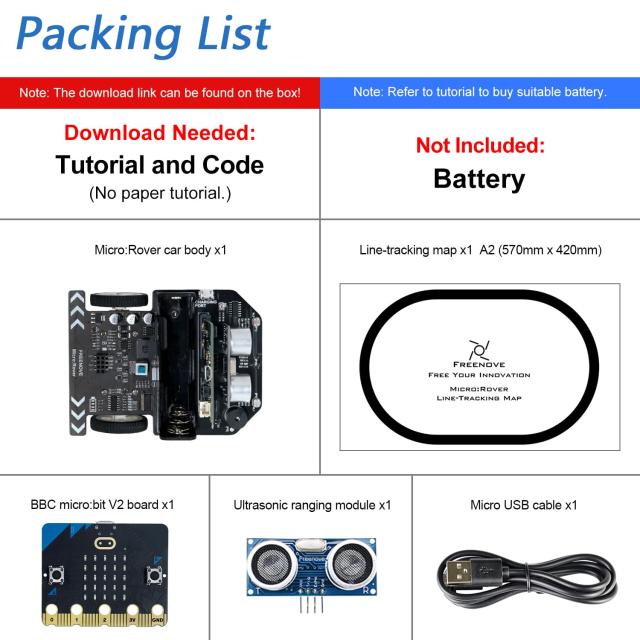 Freenove Micro:Rover Kit for BBC micro:bit (V2 付属)、障害物回避、ライトトレース、ライントラッキング、リモートコントロール、メロ_1