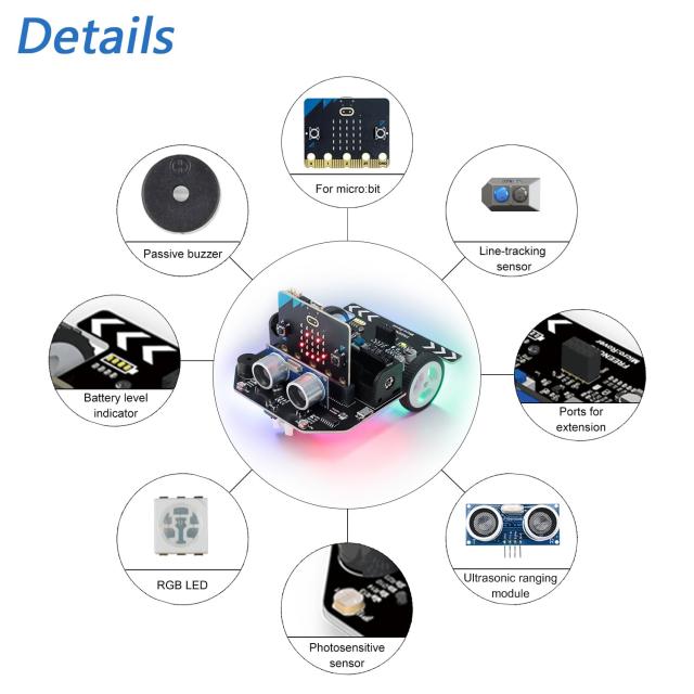 Freenove Micro:Rover Kit for BBC micro:bit (V2 付属)、障害物回避、ライトトレース、ライントラッキング、リモートコントロール、メロ_3