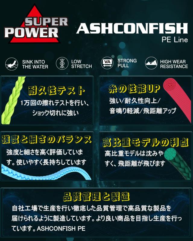Ashconfish PEライン 8編 釣り糸 1000m 超強力 高感度 耐磨耗 低伸度 釣りライン 釣糸 ブラック＆ホワイト_6