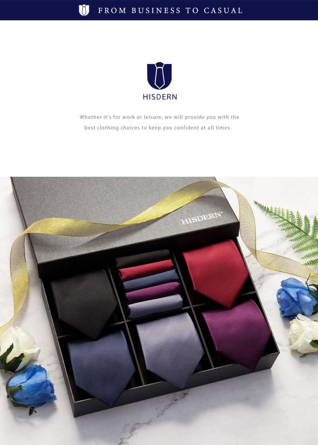 [HISDERN] 結婚式 無地 ネクタイ 5本セット フォーマル チーフ付き ビジネス 赤 ネクタイ ブランド プレゼントT5-01