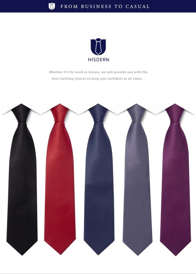 [HISDERN] 結婚式 無地 ネクタイ 5本セット フォーマル チーフ付き ビジネス 赤 ネクタイ ブランド プレゼントT5-01