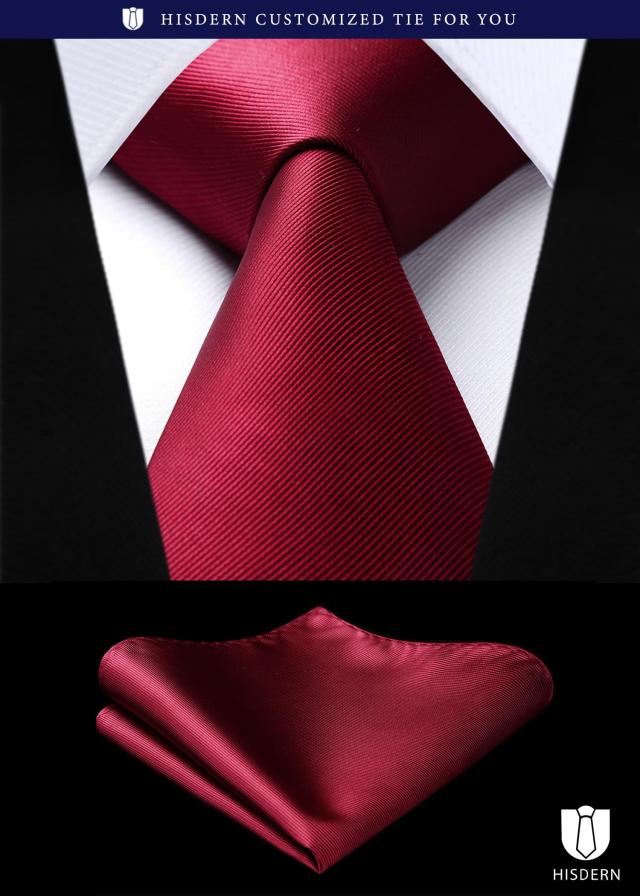 [HISDERN] 結婚式 無地 ネクタイ 5本セット フォーマル チーフ付き ビジネス 赤 ネクタイ ブランド プレゼントT5-01