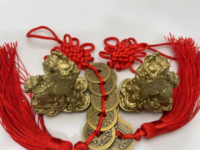 風水開運置物 銅製辟邪麒麟 幅15cm T1224