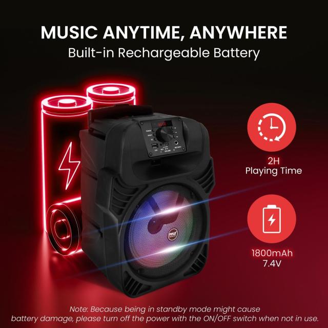 【Pyle 400WポータブルBluetooth PAスピーカー】- 8 インチ サブウーファーシステム、4Ω/55-20kHz、USB/MP3/FMラジオ/？マイク入力、マル