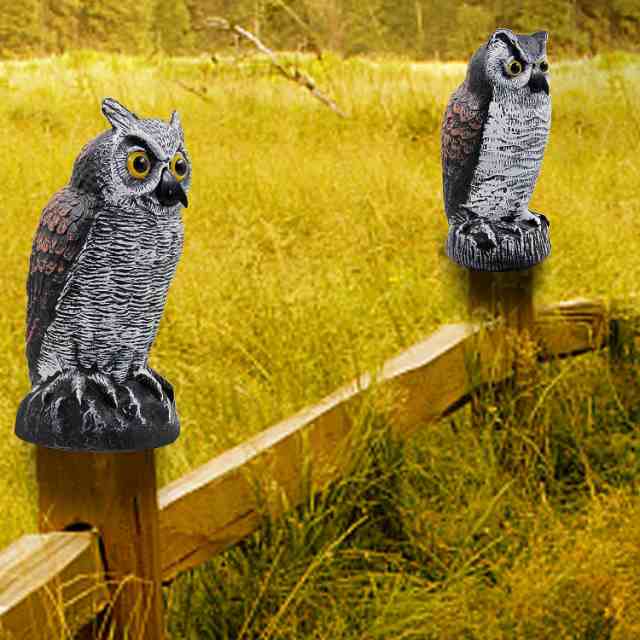 鳥よけフクロウ、フクロウの置物風車式手動パドルヘッド、 鳥よ 