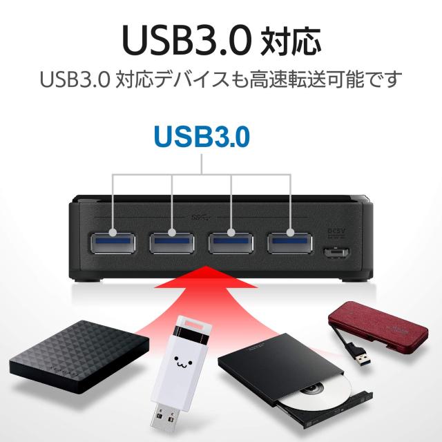 エレコム USB切替器 PC→2ポート USB3.0→4ポート 手元スイッチ ブラック U3SW-T2_2
