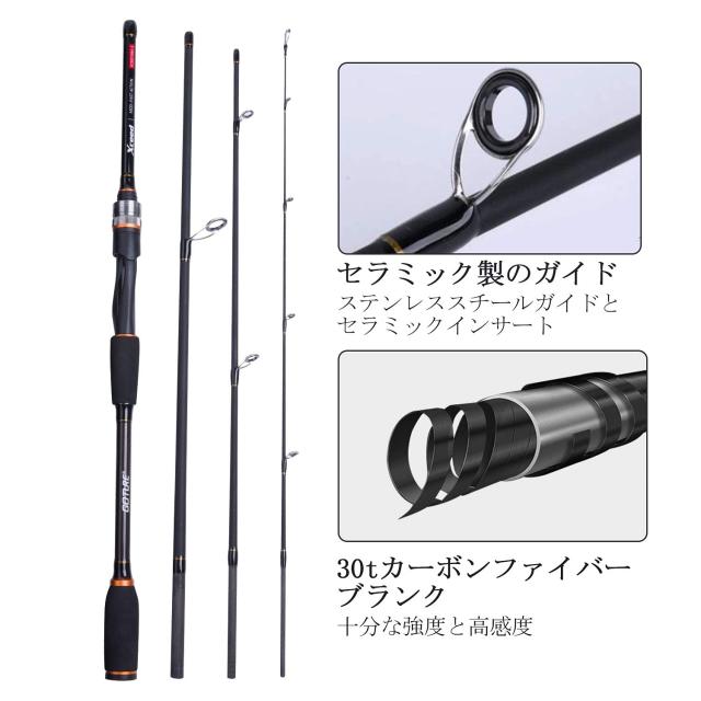 Goture シーバスロッド fuji製ガイド エギングロッド コンパクト スピニングロッド 2.7m M