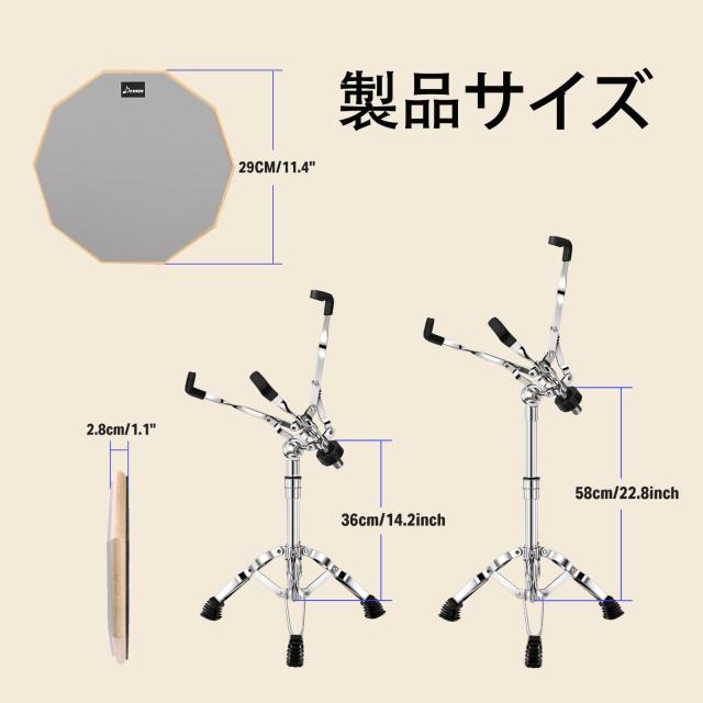 Donner ドラム練習パッド トレーニング用 静音 防振 スネアドラムスタンドキット 持ち運びドラムバックパック ドラムスティックx3組 ドラ