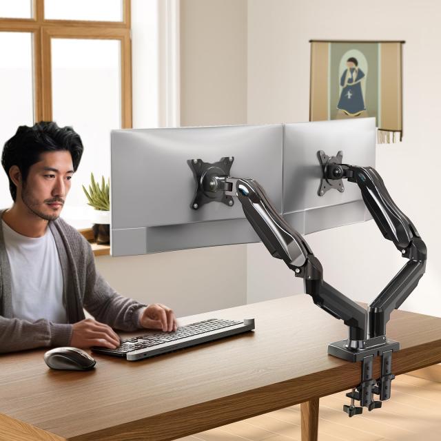 HUANUO PCモニターアーム デュアル 液晶ディスプレイアーム 2画面 13〜30インチ対応 耐荷重2〜9kg ガススプリング式 グロメット式＆クラ_6