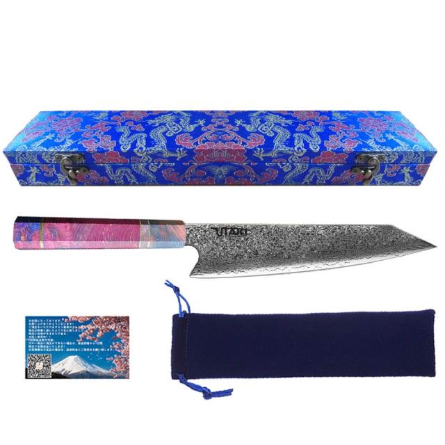 Utaki 牛刀包丁 剣型（切付型）牛刀 包丁 210mm ダマスカス 67層 V金10号 伝統技術とセンスある芸術美に切れ味を兼ね備えた超高級包丁