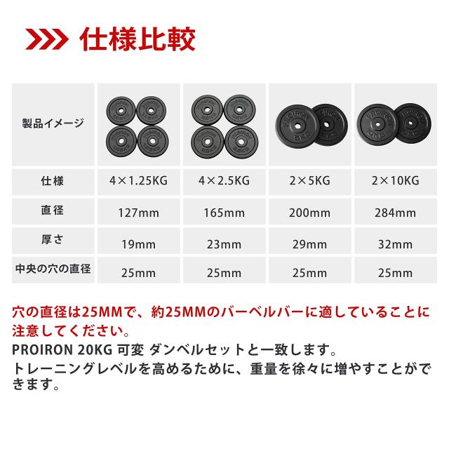 PROIRON ダンベル プレートバーベル プレート 10kg 2個セット 穴径25ｍｍ 鋳鉄製 トレーニングバンパープレート_1