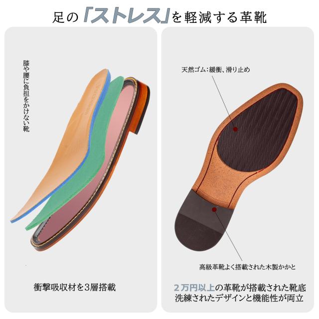 [フォクスセンス] 革靴 26.5cm メンズ ビジネスシューズ ドレスシューズ ストレートチップ 高級紳士靴 本革 内羽根 軽量・防水 高級レザ