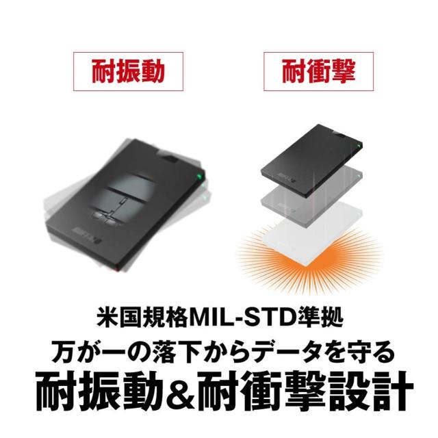 バッファロー BUFFALO USB3.1Gen1 ポータブルSSD 1.9TB 日本製 PS5/PS4(メーカー動作確認済) 耐衝撃・コネクター保護機構 SSD-PG1.9U3-B/_4
