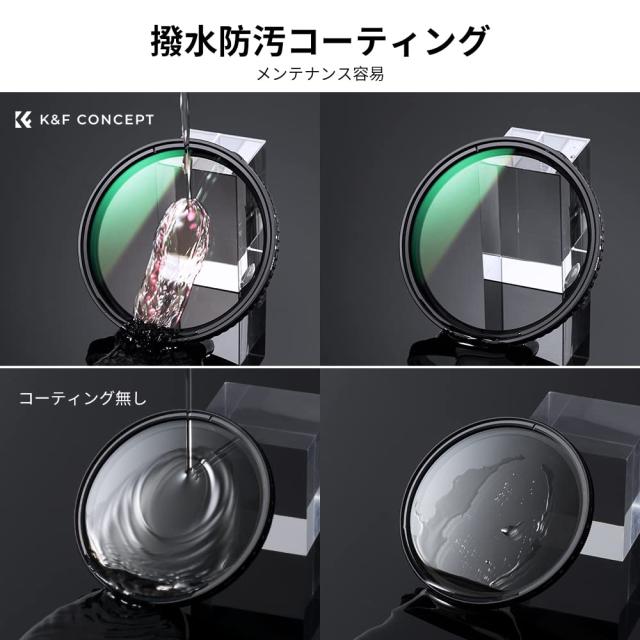 K＆F Concept 40.5mm 可変NDフィルター ND2-ND32 X状ムラなし 日本製AGC光学ガラス HD超解像力 超低い反射率 28層ナノコーティング 撥水撥